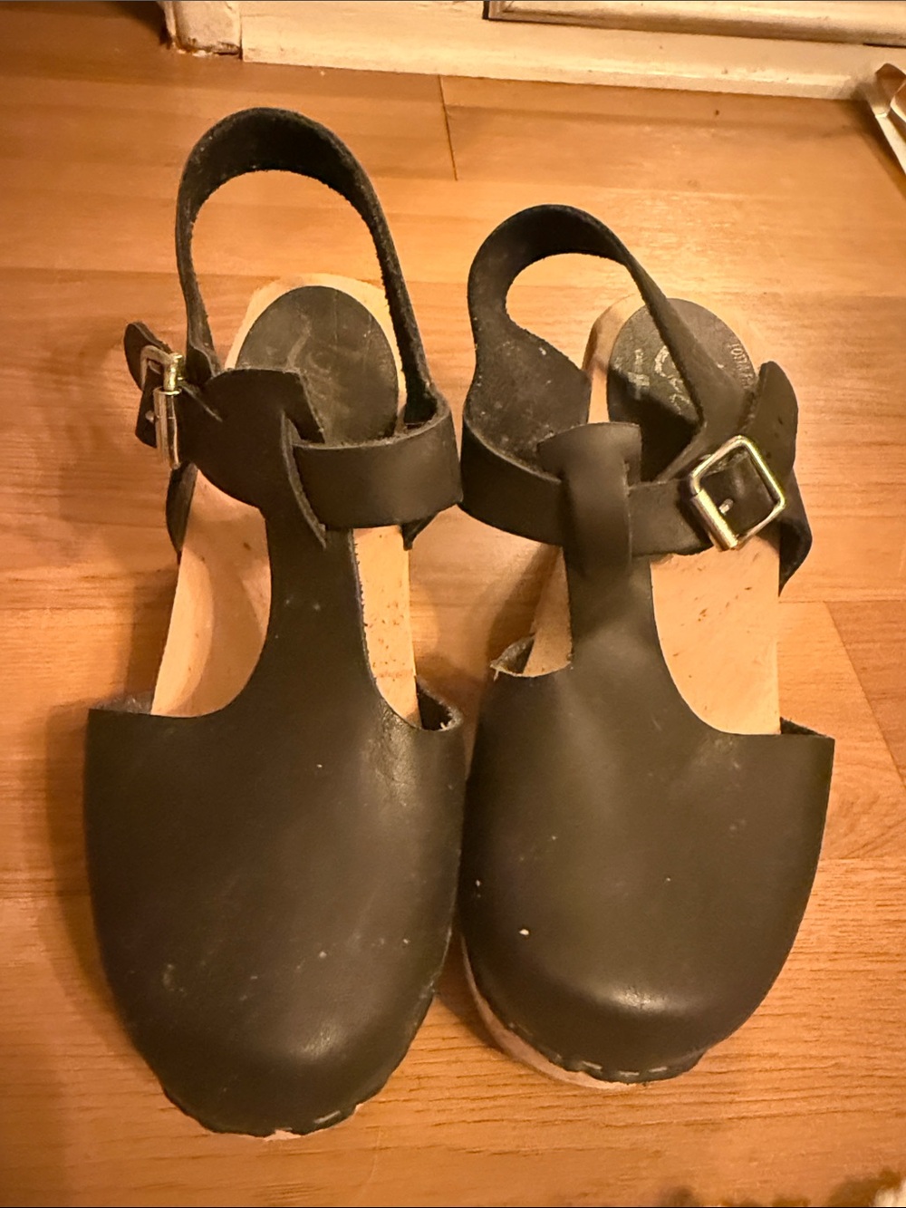 Lotta From Stockholm Black Leather T-Strap Clogs